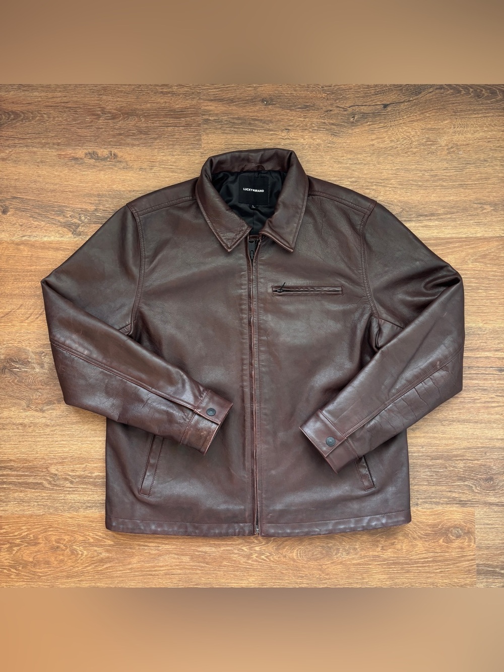 Lucky Brand Men's Dark Brown Leather Touring Jacket
